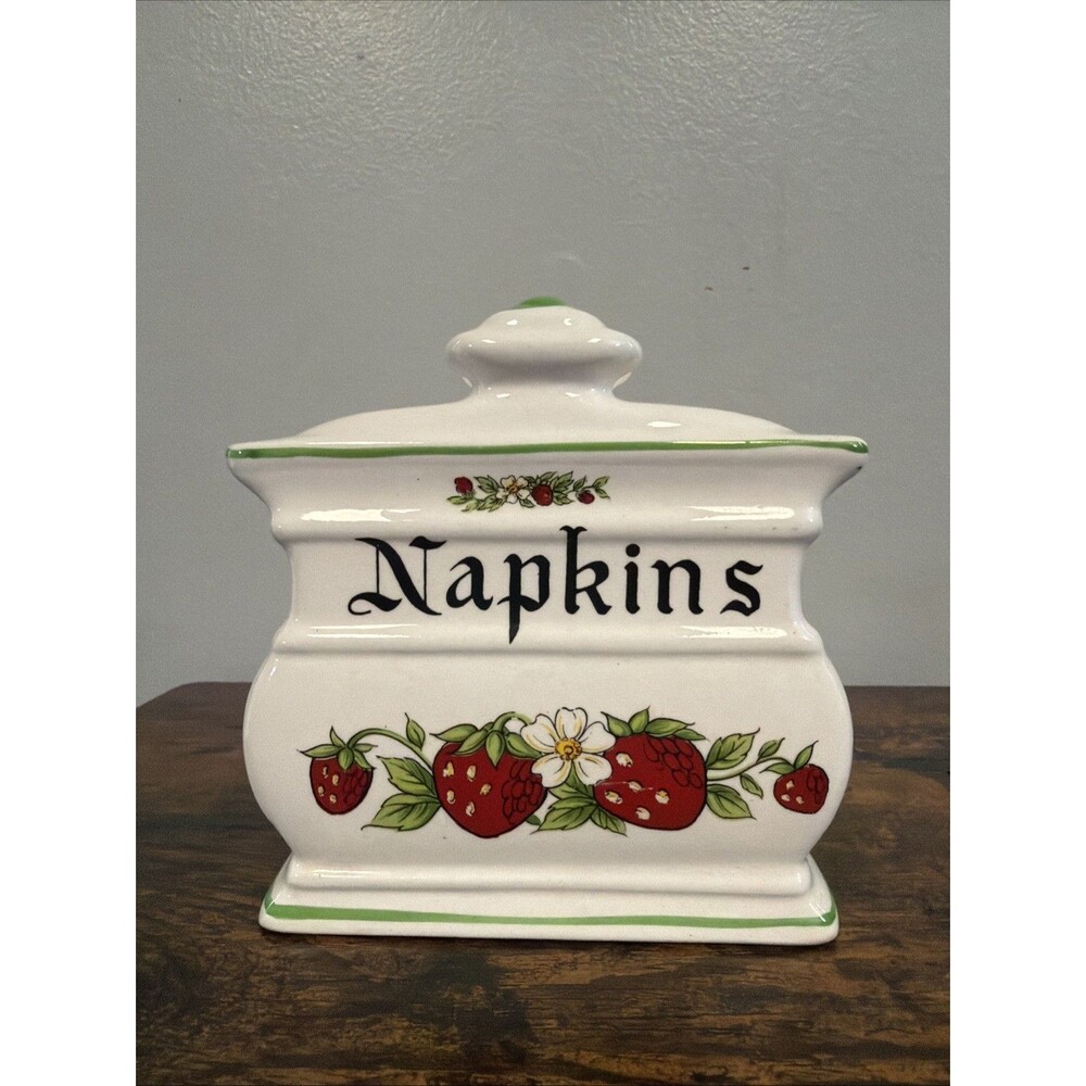 Vintage Strawberry Ceramic Napkin Holder Japan Country Kitchen Cottagecore